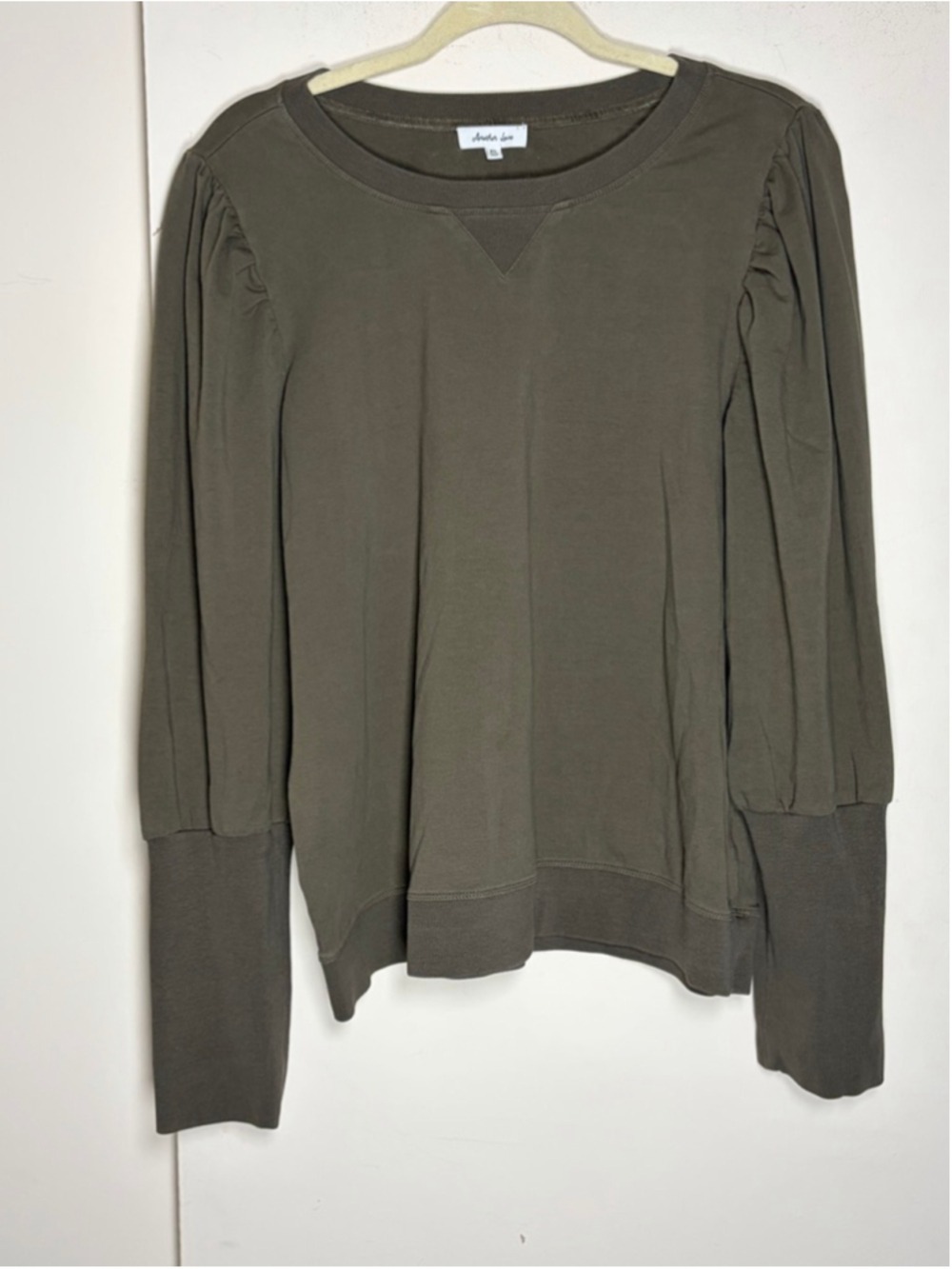 Another Love Tara Olive Green Puff Sleeve Sweatshirt Size XL